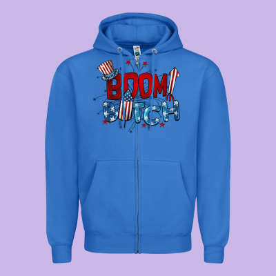 Boom Bitch 4th Of July Zipper Hoodie Designed By Barkaloodesign