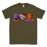 Army Green Peace love Basketball Classic Tee - HowdyJamesFarm