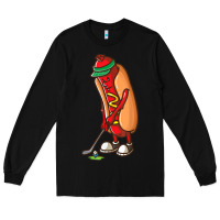 Black Funny Golfing Hot Dog Golf Gifts Shirts for Men Boys Golfer Long Sleeve Tee - maiPhamDesign