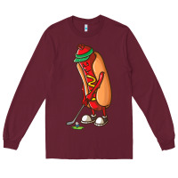 Burgundy Funny Golfing Hot Dog Golf Gifts Shirts for Men Boys Golfer Long Sleeve Tee - maiPhamDesign