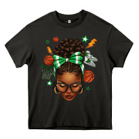 Asphalt Afro Messy Bun Basketball Green Bow Heavy Core Tee - texasbilliewilder