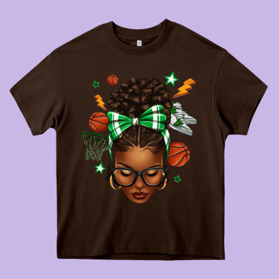 Afro Messy Bun Basketball Green Bow Heavy Core Tee Designed By Texasbilliewilder