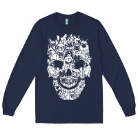 Navy Matching Family French Bulldog Dog Skull Costume Halloween Long Sleeve Tee - maiPhamDesign