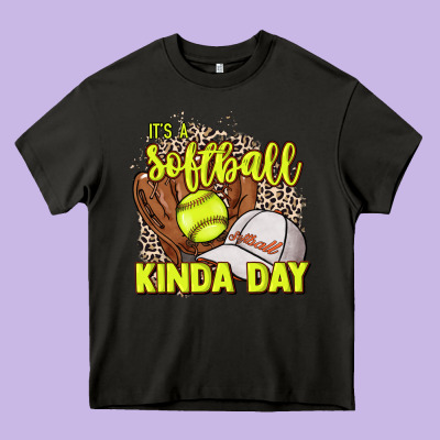 It's A Softball Kinda Day Leopard Heavy Core Tee Designed By Nancycooperartshop