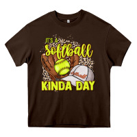Chocolate Brown It's a Softball kinda day leopard Heavy Core Tee - NancyCooperArtShop