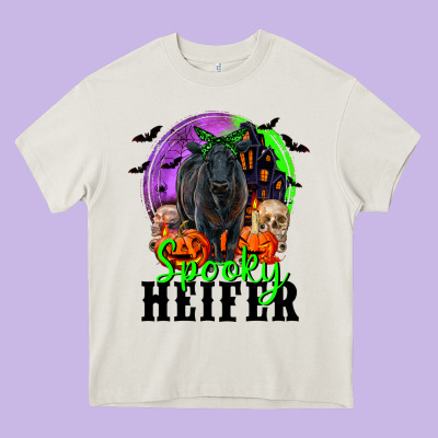 Spooky Heifer Black Angus Heavy Core Tee Designed By Ranaportraitstore