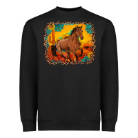 Black horse with sunflowers turquoise gemstone western sunset leopard backgr Heavyweight Sweatshirt - Artiststas
