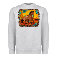 Heather Grey horse with sunflowers turquoise gemstone western sunset leopard backgr Heavyweight Sweatshirt - Artiststas