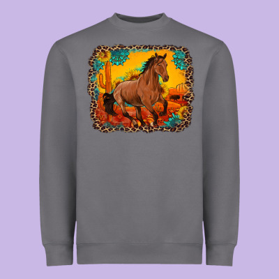 Horse With Sunflowers Turquoise Gemstone Western Sunset Leopard Backgr Heavyweight Sweatshirt Designed By Artiststas