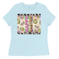 Baby Blue happy easter with cowhide Ladies Tee - TumblerDesignByShophia