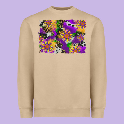 Mardi Gras Sunflower Cowhide Leopard And Glitter Background Heavyweight Sweatshirt Designed By Artiststas