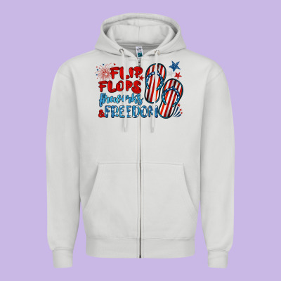 Flip Flops Fireworks & Freedom Zipper Hoodie Designed By Barkaloodesign