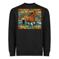 Black galloping horse aztec sunflower Heavyweight Sweatshirt - Artiststas