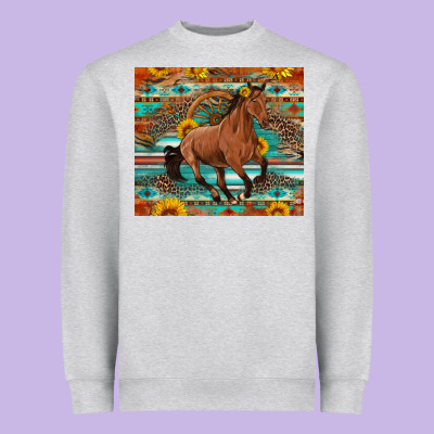 Galloping Horse Aztec Sunflower Heavyweight Sweatshirt Designed By Artiststas