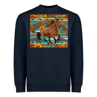 Navy galloping horse aztec sunflower Heavyweight Sweatshirt - Artiststas