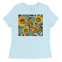 Baby Blue turquoise sunflowers with gemstones Ladies Tee - TumblerDesignByShophia