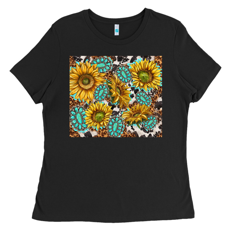 Turquoise Sunflowers With Gemstones Ladies Tee by TumblerDesignByShophia | Teevron