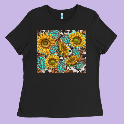 Turquoise Sunflowers With Gemstones Ladies Tee Designed By Tumblerdesignbyshophia