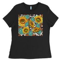 Black turquoise sunflowers with gemstones Ladies Tee - TumblerDesignByShophia