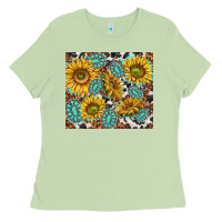 Matcha turquoise sunflowers with gemstones Ladies Tee - TumblerDesignByShophia
