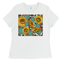 White turquoise sunflowers with gemstones Ladies Tee - TumblerDesignByShophia