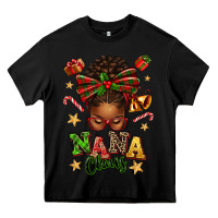 Black Nana Claus Afro Messy Bun Heavy Core Tee - texasbilliewilder