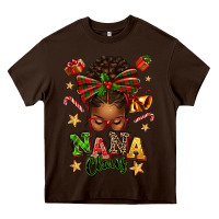 Chocolate Brown Nana Claus Afro Messy Bun Heavy Core Tee - texasbilliewilder