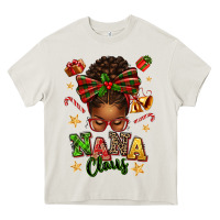 Cream Nana Claus Afro Messy Bun Heavy Core Tee - texasbilliewilder