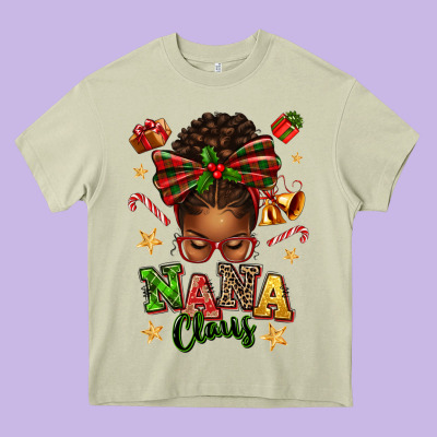 Nana Claus Afro Messy Bun Heavy Core Tee Designed By Texasbilliewilder