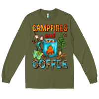 Army Green Campfires And Coffee Camping Coffee Long Sleeve Tee - FaDigitalArtStudio