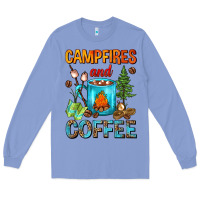 Colony Blue Campfires And Coffee Camping Coffee Long Sleeve Tee - FaDigitalArtStudio