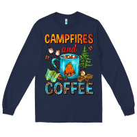 Navy Campfires And Coffee Camping Coffee Long Sleeve Tee - FaDigitalArtStudio