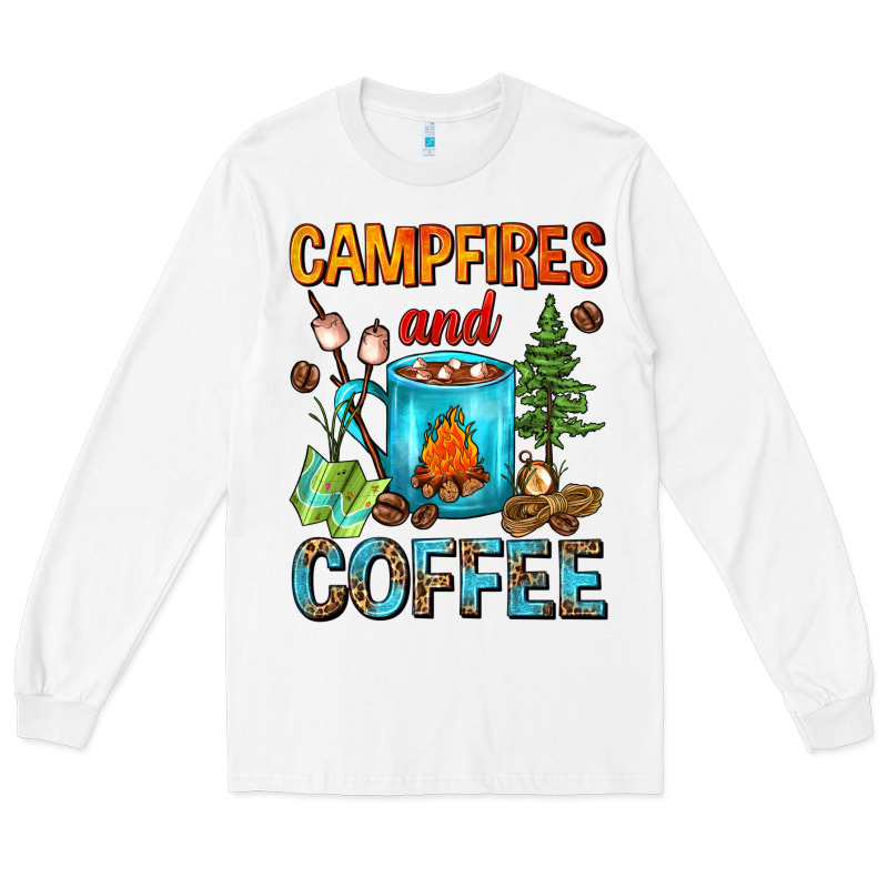 Campfires And Coffee Camping Coffee Long Sleeve Tee by FaDigitalArtStudio | Teevron