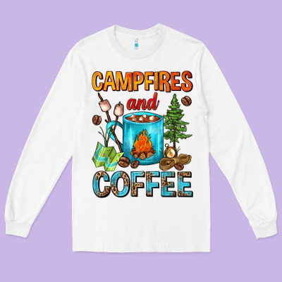 Campfires And Coffee Camping Coffee Long Sleeve Tee Designed By Fadigitalartstudio