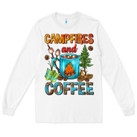 White Campfires And Coffee Camping Coffee Long Sleeve Tee - FaDigitalArtStudio