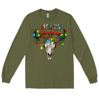Army Green merry christmas bull skull Long Sleeve Tee - RanaPortraitStore