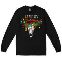 Black merry christmas bull skull Long Sleeve Tee - RanaPortraitStore