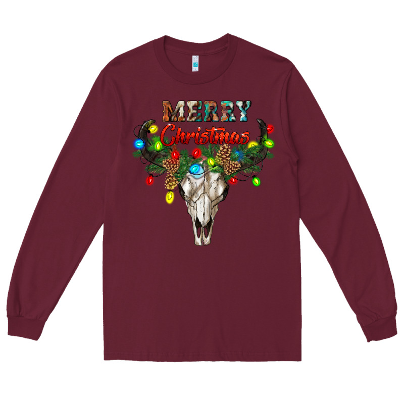 Merry Christmas Bull Skull Long Sleeve Tee by RanaPortraitStore | Teevron