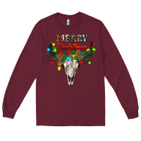 Burgundy merry christmas bull skull Long Sleeve Tee - RanaPortraitStore