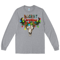 Heather Grey merry christmas bull skull Long Sleeve Tee - RanaPortraitStore