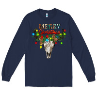 Navy merry christmas bull skull Long Sleeve Tee - RanaPortraitStore