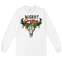 White merry christmas bull skull Long Sleeve Tee - RanaPortraitStore
