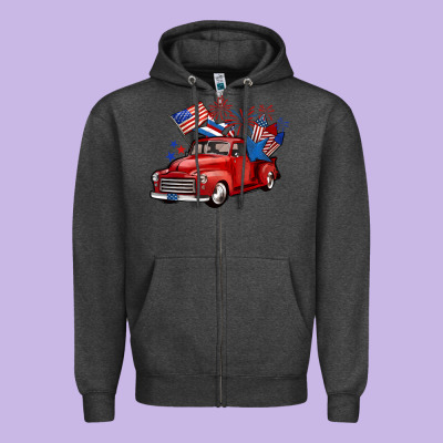 American Truck 4th Of July Zipper Hoodie Designed By Barkaloodesign