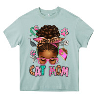 Arona Afro Messy Bun Cat Mom Heavy Core Tee - texasbilliewilder