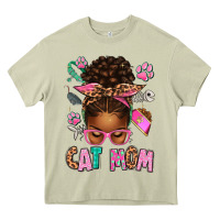 Mossy Afro Messy Bun Cat Mom Heavy Core Tee - texasbilliewilder