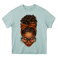 Arona afro messy bun orange leopard bow Heavy Core Tee - texasbilliewilder