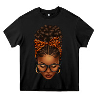 Black afro messy bun orange leopard bow Heavy Core Tee - texasbilliewilder
