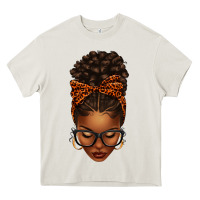 Cream afro messy bun orange leopard bow Heavy Core Tee - texasbilliewilder
