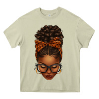 Afro Messy Bun Orange Leopard Bow Heavy Core Tee | Teevron