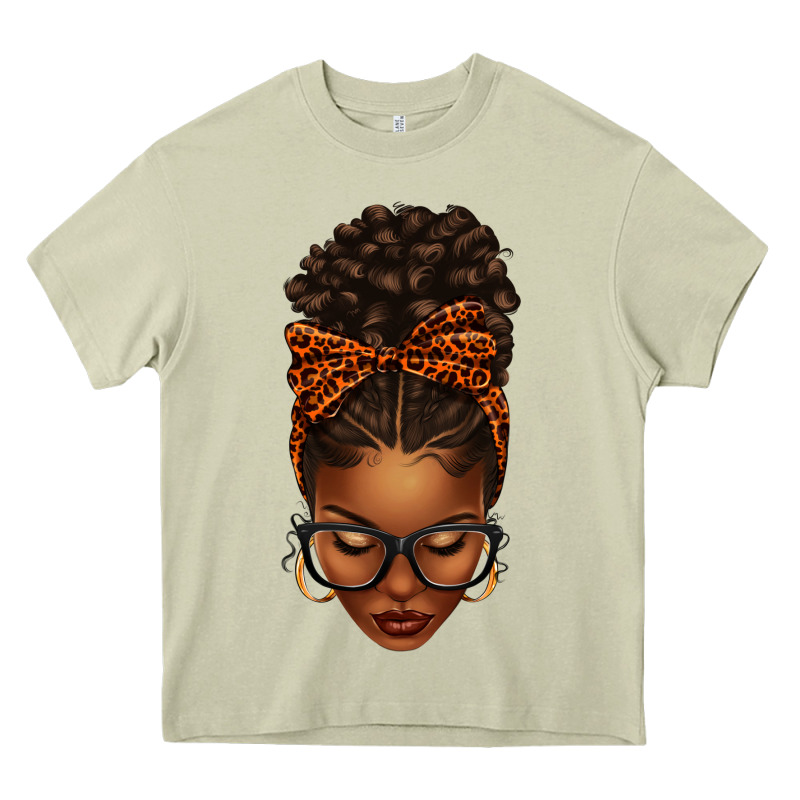 Afro Messy Bun Orange Leopard Bow Heavy Core Tee by texasbilliewilder | Teevron